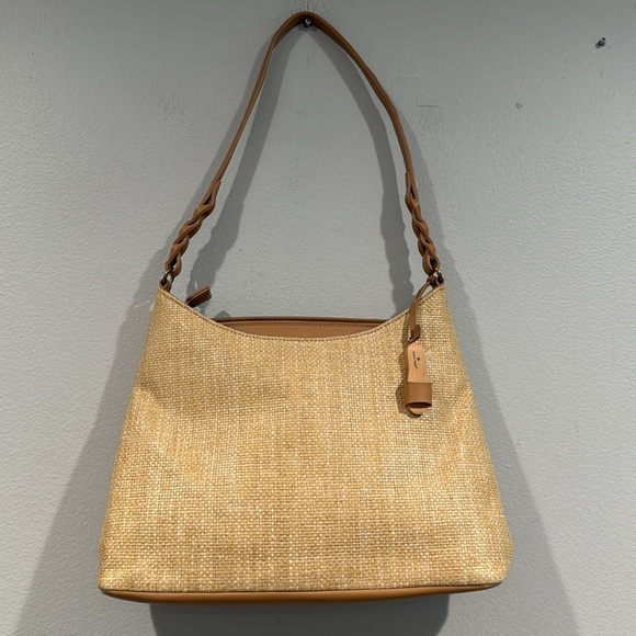 Etienne Aigner Handbags - Etienne Aigner Tan and Light Brown Straw Small Shoulder Bag